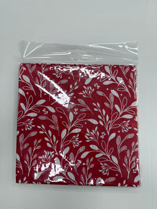 Christmas Napkins | Red and White Leaves | 20pk