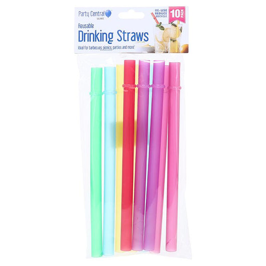 Straws Reusable Wide 10pk 20cm x 1.2cm Assorted Colours