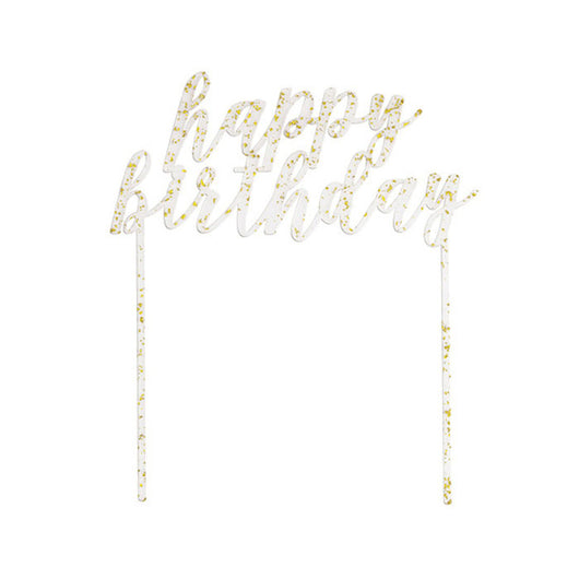 Gold Fleck Happy Birthday Cake Topper
