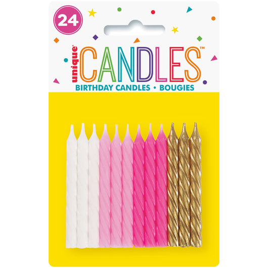 Pink and Gold Spiral Candles 24pk