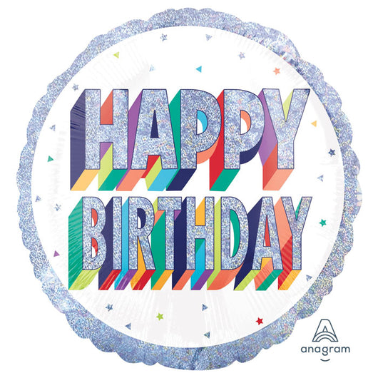 Holographic Rainbow Happy Birthday Foil Balloon – 45cm