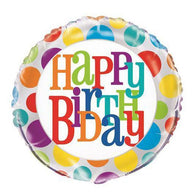 Silver Rainbow Polka Dots Happy Birthday Foil Balloon