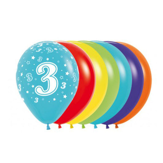 Helium Inflated 30cm Latex Balloons | Single Numbers | 3