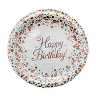 Sparkling Fizz Happy Birthday Plates | Rose Gold & White