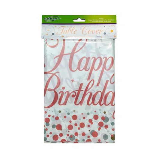 Sparkling Fizz Happy Birthday | Table Cover | Rose Gold & White