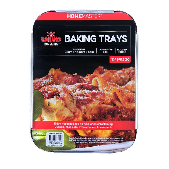 Foil Baking Trays with Lids – 12 Pack (22cm x 16cm x 5.5cm)