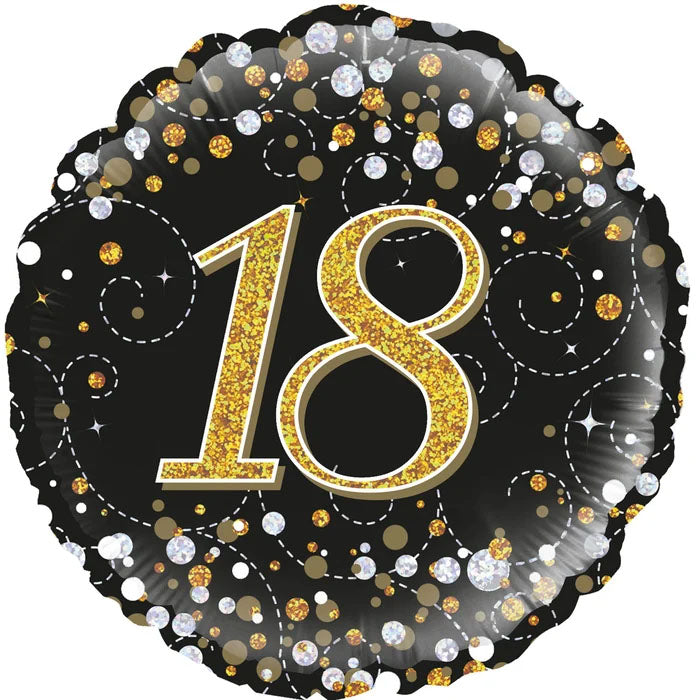 Sparkling Fizz Black & Gold Holographic Foil Balloon – 45cm