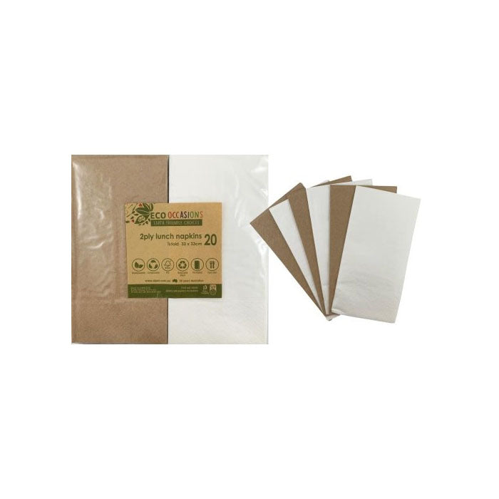 Lunch Napkin Eco | 20pk | Kraft & White