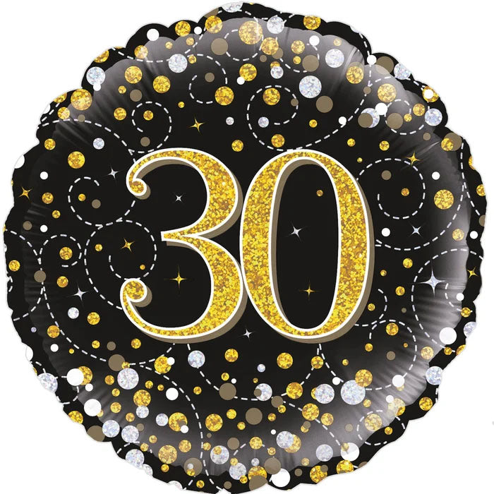 Sparkling Fizz Black & Gold Holographic Foil Balloon – 45cm