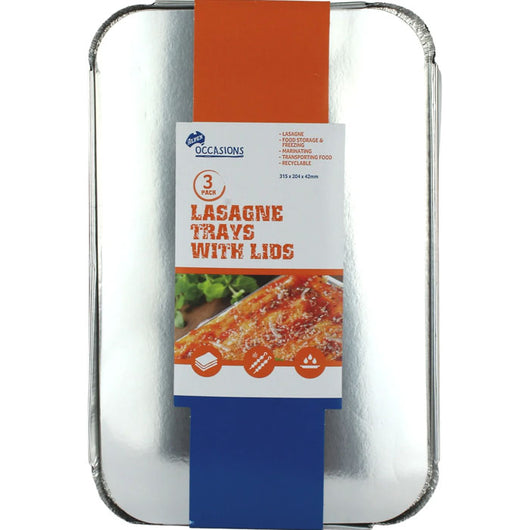 Foil Lasagne Trays with Lids – 3 Pack