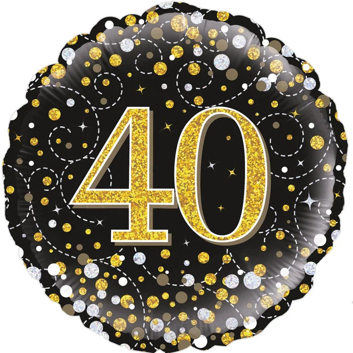 Sparkling Fizz Black & Gold Holographic Foil Balloon – 45cm