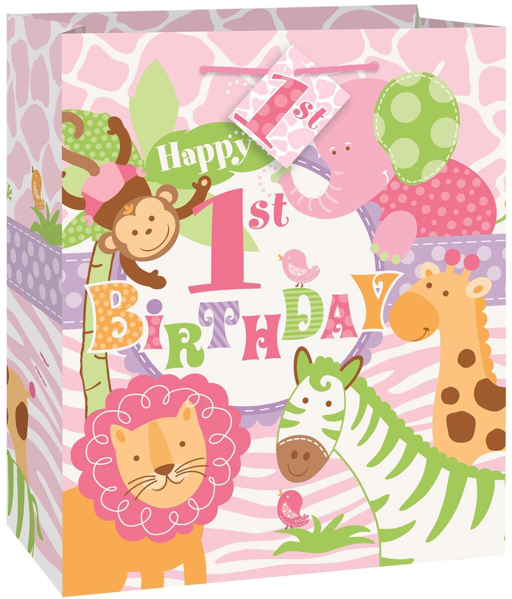 Pink Safari 1st Birthday Gift Bag Medium