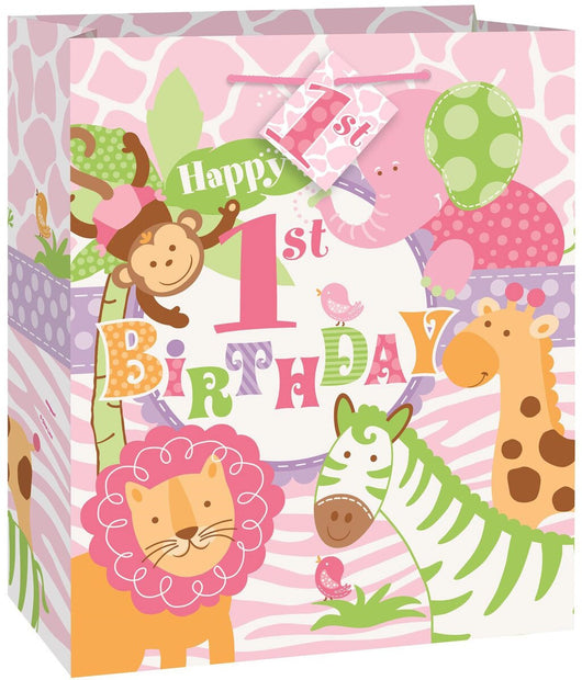 Pink Safari 1st Birthday Gift Bag Medium
