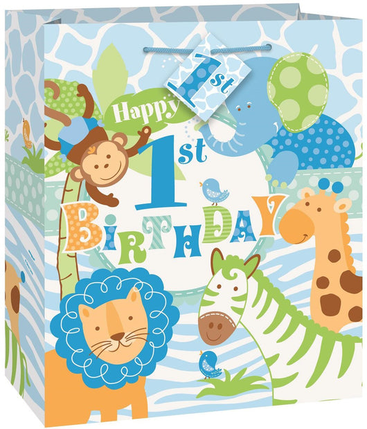 Blue Safari 1st Birthday Gift Bag Medium