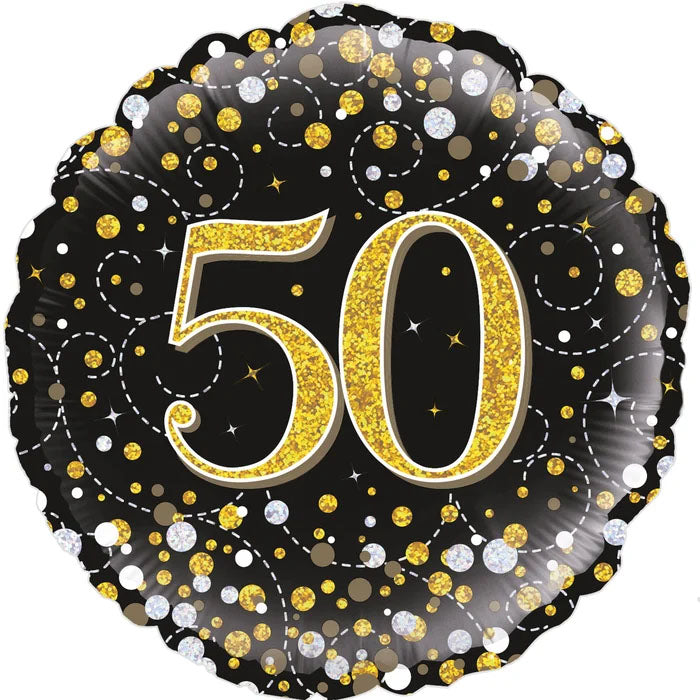Sparkling Fizz Black & Gold Holographic Foil Balloon – 45cm