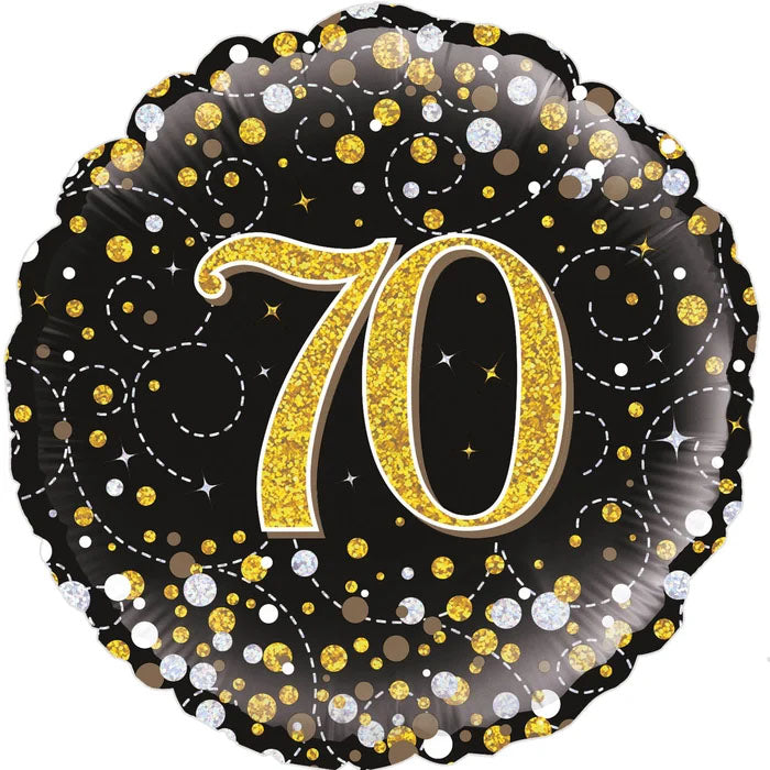 Sparkling Fizz Black & Gold Holographic Foil Balloon – 45cm