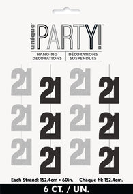 Glitz Black & Silver 6 Hanging Decorations