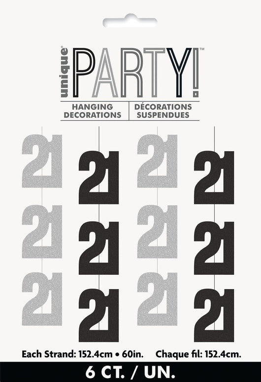 Glitz Black & Silver 6 Hanging Decorations