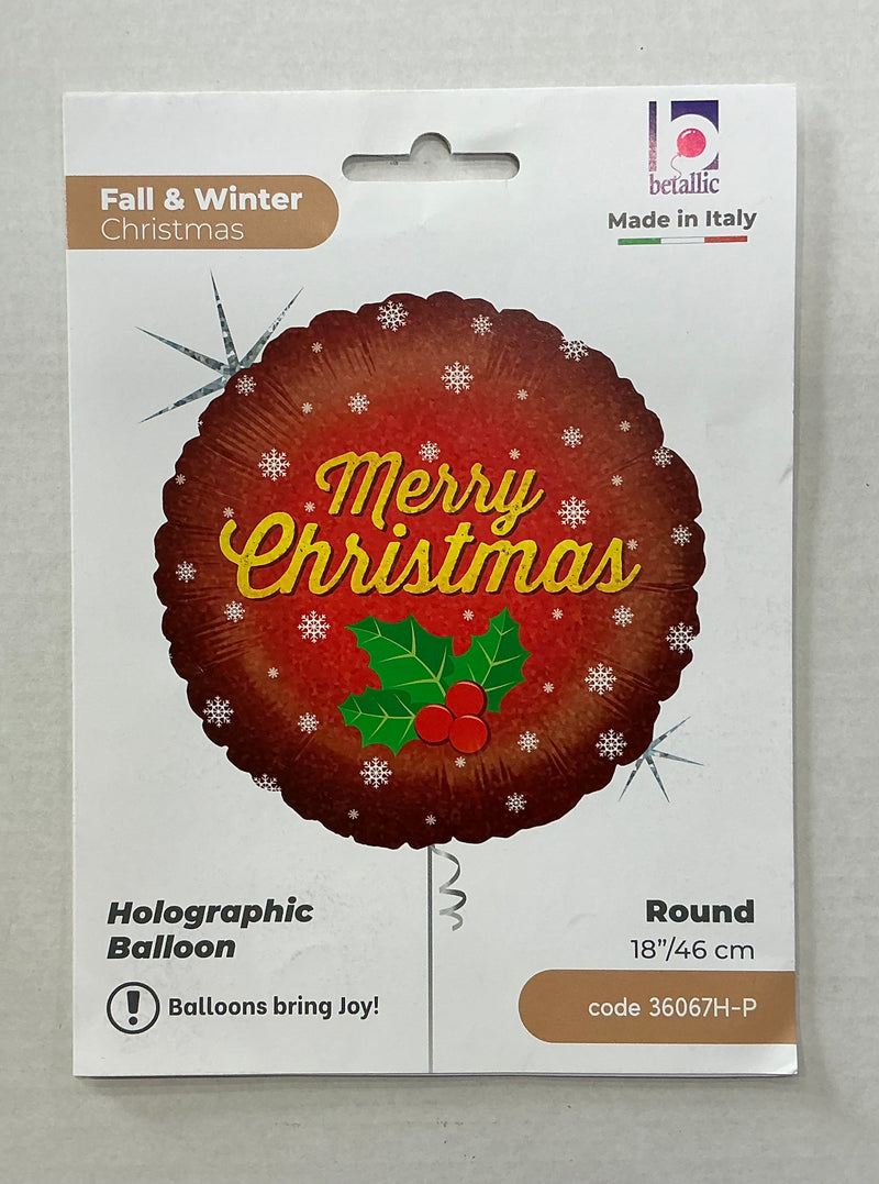 45cm Red Holly Christmas Balloon