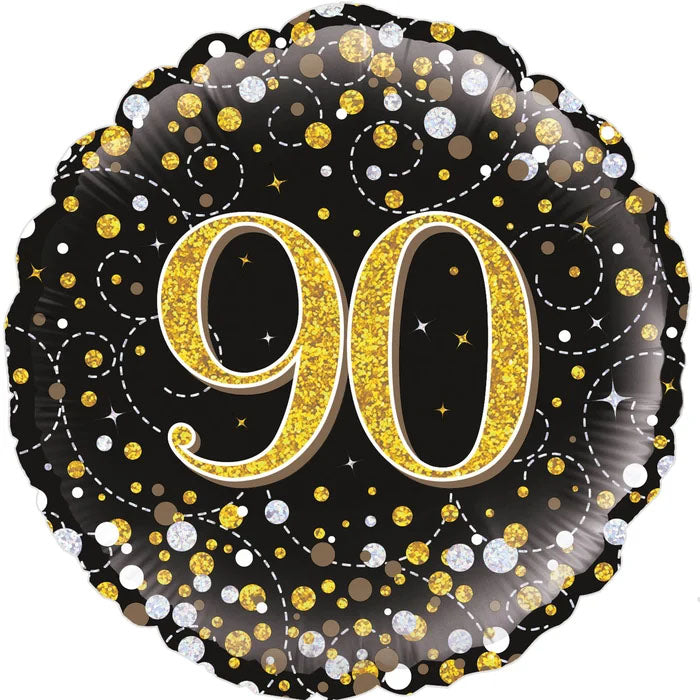 Sparkling Fizz Black & Gold Holographic Foil Balloon – 45cm