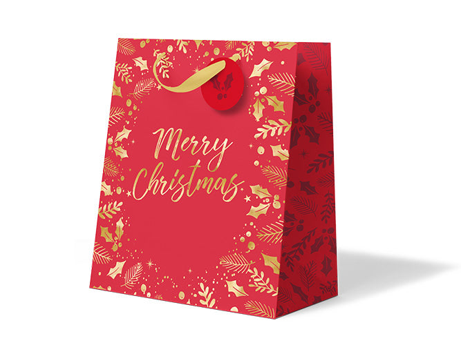 Merry Christmas Gold Foliage Gift Bags
