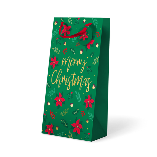 Gift Double Bottle Bag Poinsettia | Xmas