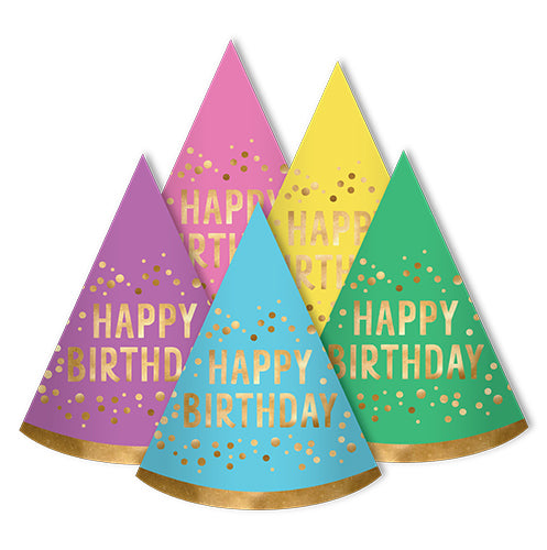 Mix Party Hat 8PK Bday Foil