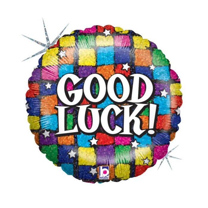 Good Luck rainbow squares balloon 18"