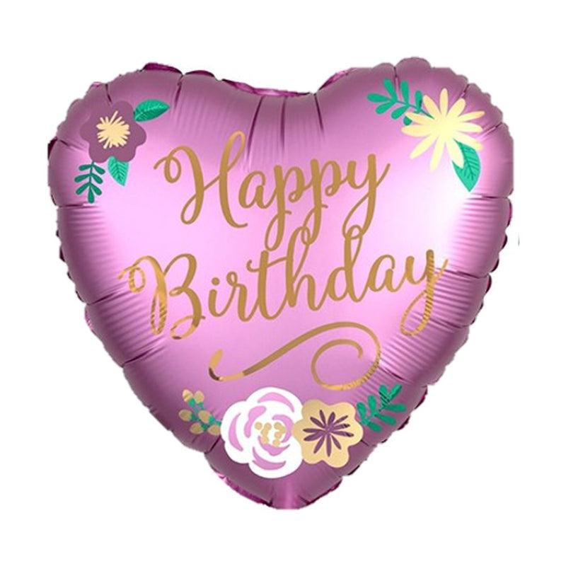 Satin Flowers Happy Birthday Heart 18” Foil