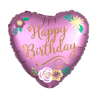 Satin Flowers Happy Birthday Heart 18” Foil