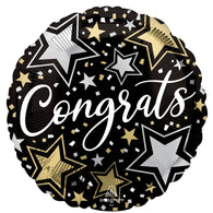 Gold and Silver Star Black Congrats Balloon 18” Foil
