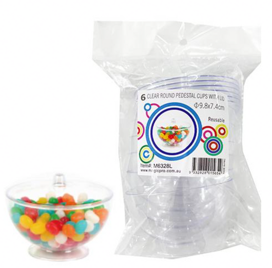 Clear Round Pedestal Cups with Lids (6)