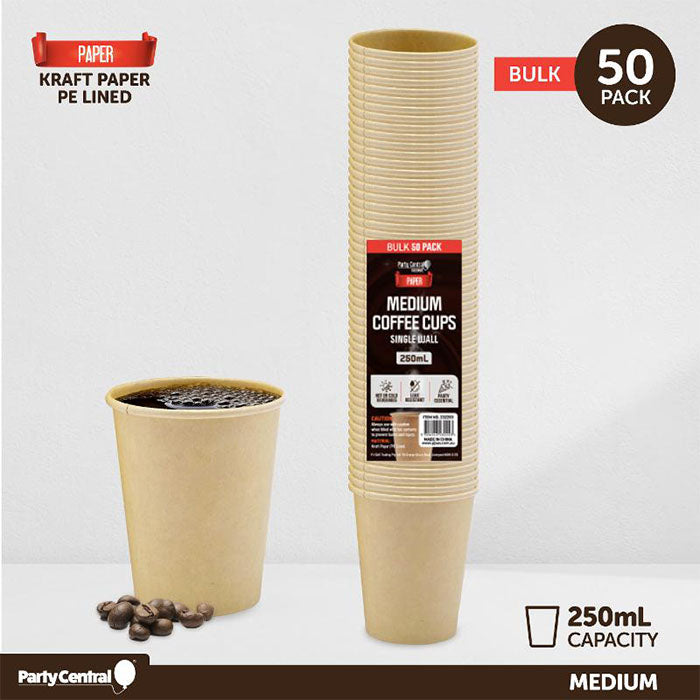 Paper Coffee Cups Single Wall 250ml (Med) 50pk
