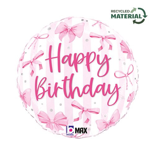 Happy Birthday Pink Bow 18inch Round