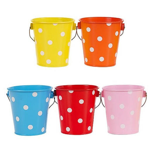 Polka Dot Tin Bucket 10cm Diameter Assorted Colour