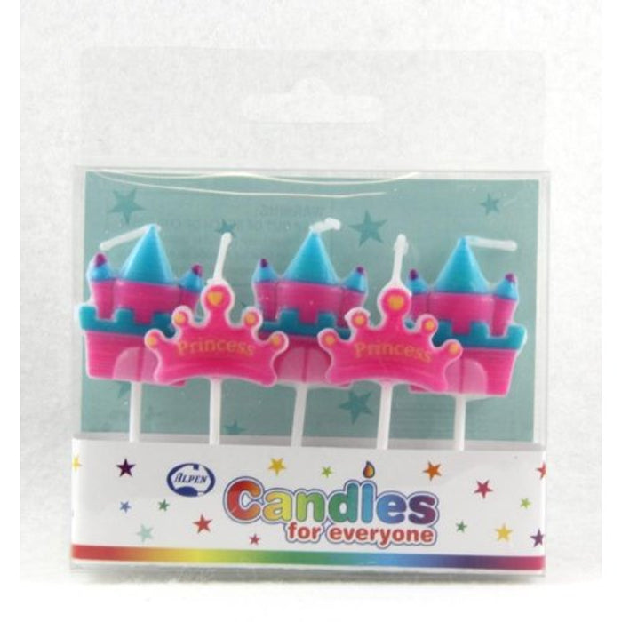 Novelty Shape Candles Princess Crown and Castle 5pk
