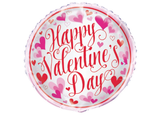 Happy Valentines Day Round Foil Balloon with hearts