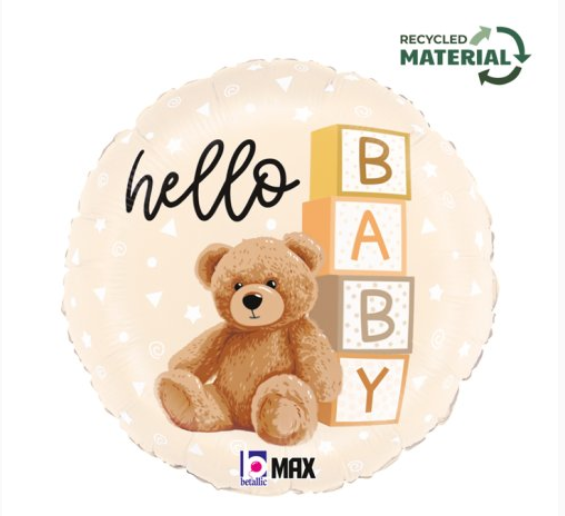 Hello Baby Teddy Bear Foil  18inch Round