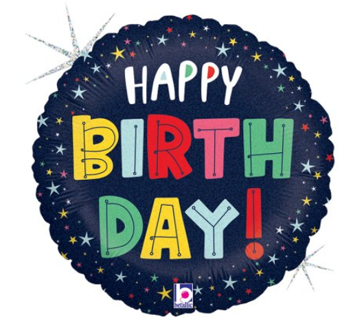Birthday Colorful Stars Holographic 18inch Round
