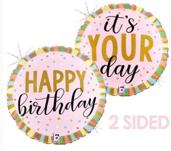 Pastel Birthday Stripes Holographic 18inch Round