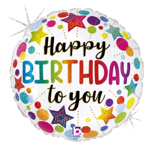 Birthday Stars & Dots Holographic 18inch Round