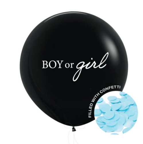 GENDER REVEAL BALLOON 60CM BOY CONFETTI