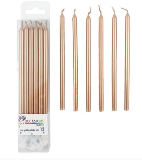 Metallic Slim Candles 12pk