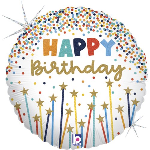 Happy Birthday Star Candle Glitter Balloon 18"