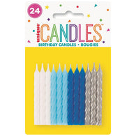 24pk Spiral Candle Blue white and sliver