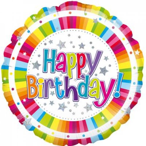 Bright Stripe Happy Birthday Balloon | 18" Foil Balloon