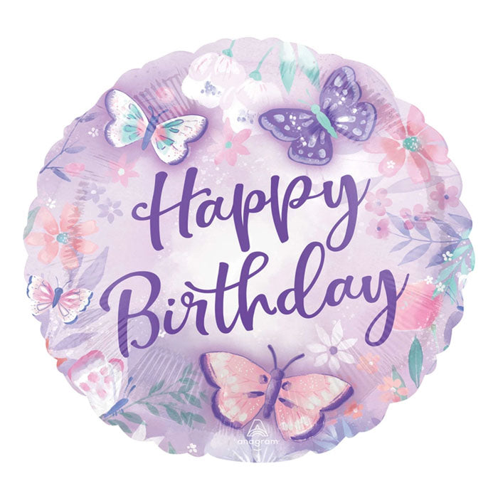Purple Butterflies "Happy Birthday" Foil Balloon – 45cm (18")