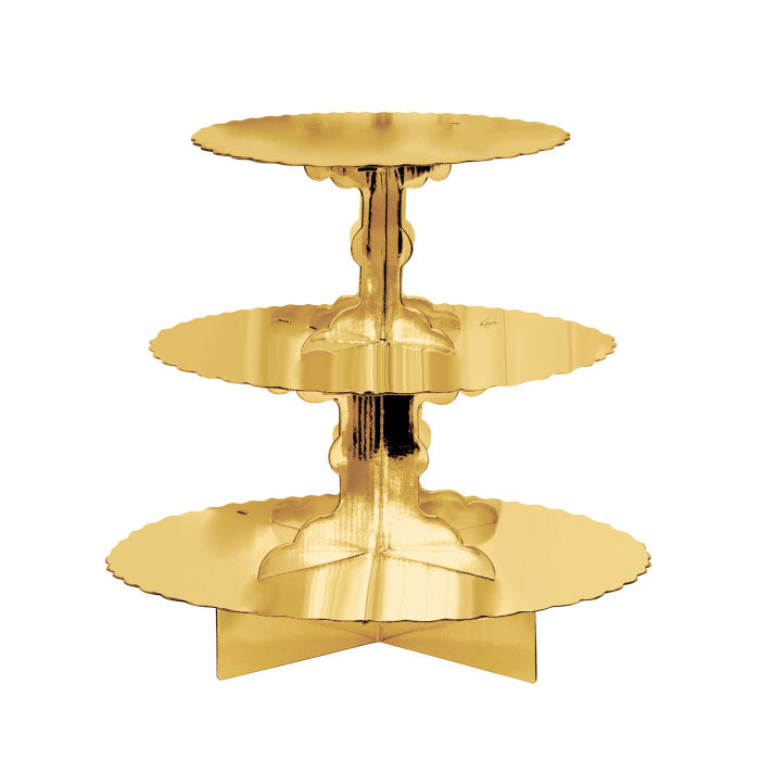 LUV HER 3-Tier Cupcake And Treat Stand - Gold Cardboard Dessert Display