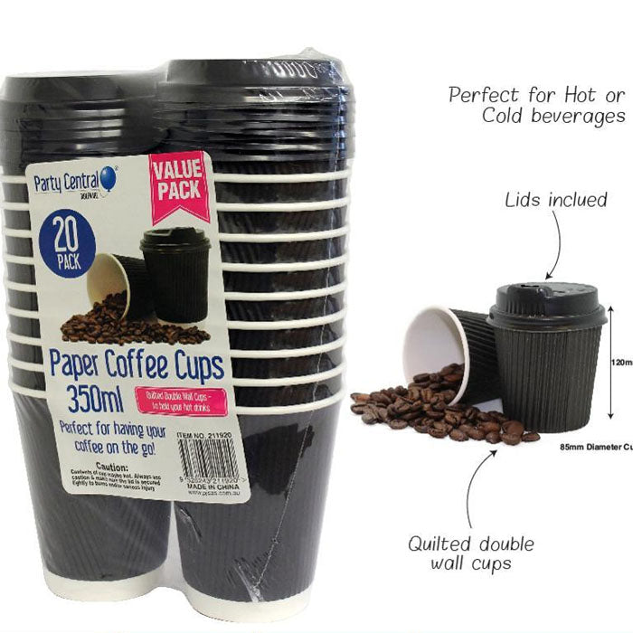 Large Coffee Cups with Lids | 20 pack
