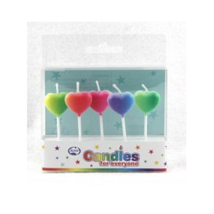 Coloured Heart Candles | 5 Pack